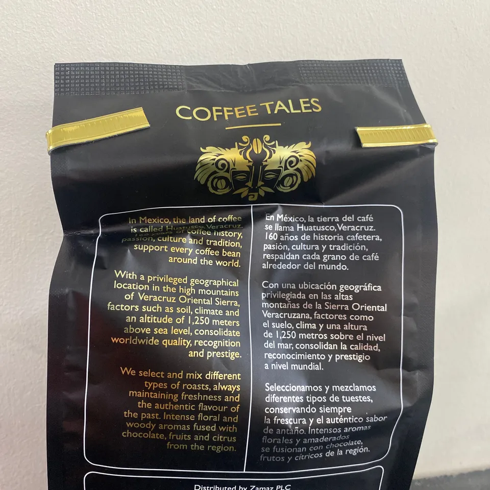 BOX OF 16 PACKS OF BRAND NEW COFFEE TALES ESPRESSO DARK BLEND GROUND COFFEE (Each pack net weight 16oz)