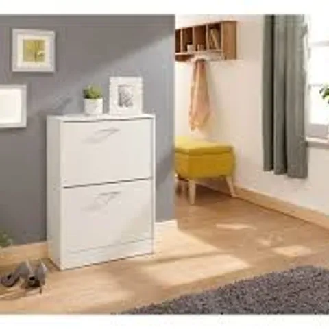 BOXED STIRLING 2 TIER SHOE CABINET IN WHITE FINISH 
