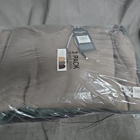 BAGGED BRAVE SOUL 3 PACK OF MENS HOODYS IN LIGHT BROWN/FOREST GREEN/BURGUNDY - XL