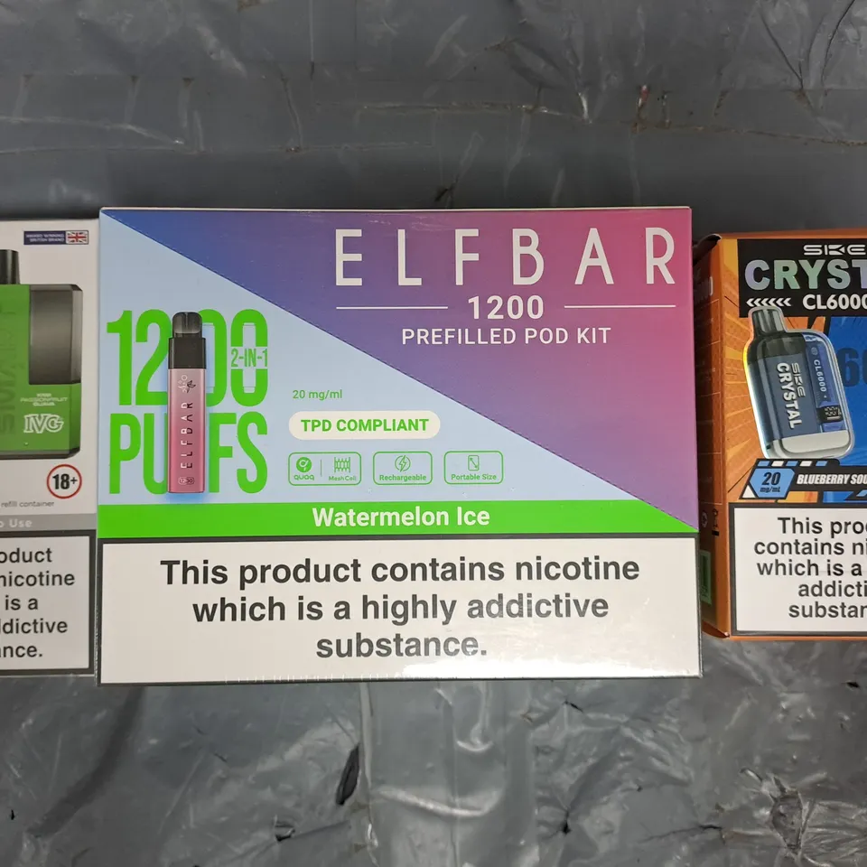 APPROXIMATELY 20 ASSORTED E-CIGARETTE AND VAPE ITEMS TO INCLUDE IVG, LOST MARY, BLOODY BAR CRYSTAL, ETC
