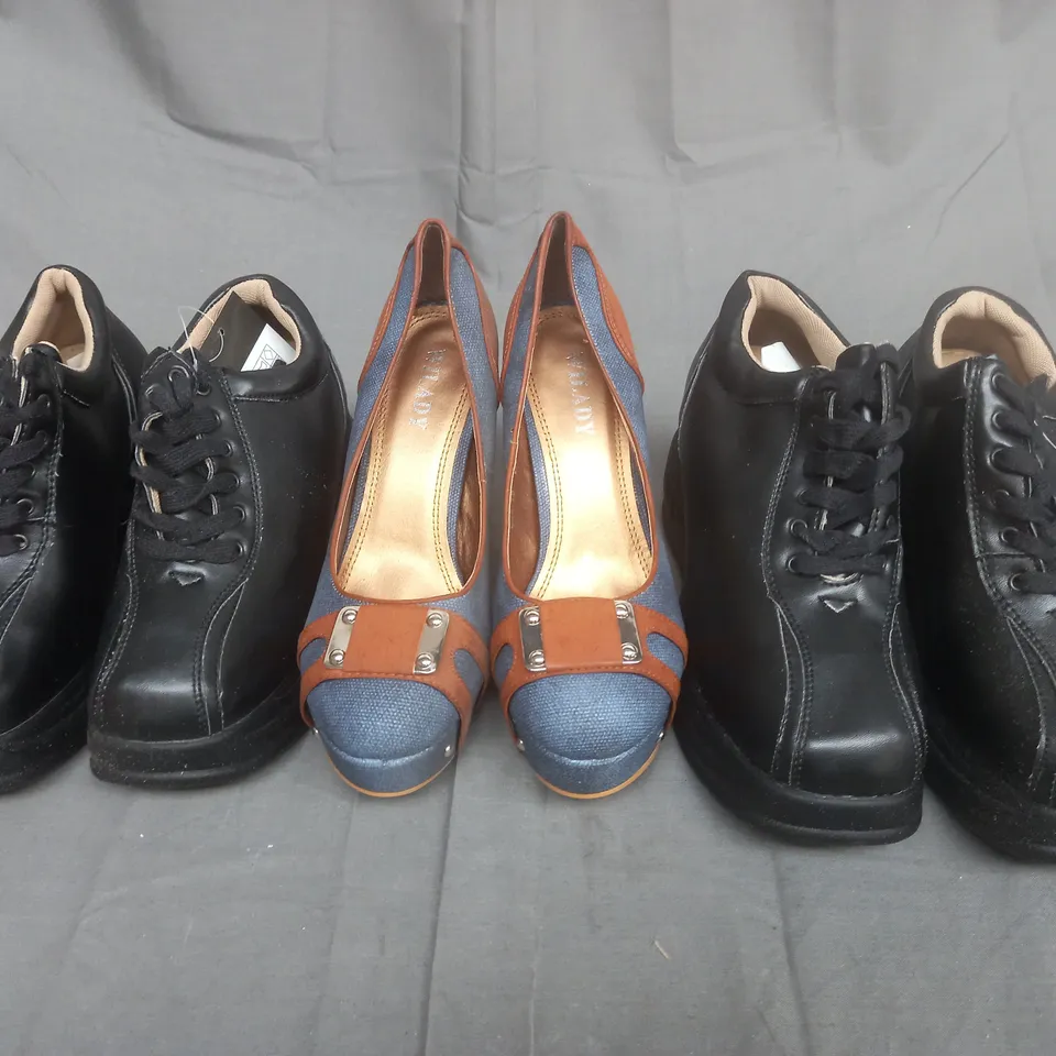 BOX OF APROX 5 ASSORTED PAIRS OF SHOES IN VARIOUS STYLES AND SIZES TO INCLUDE AUROCHS AND WILADY.