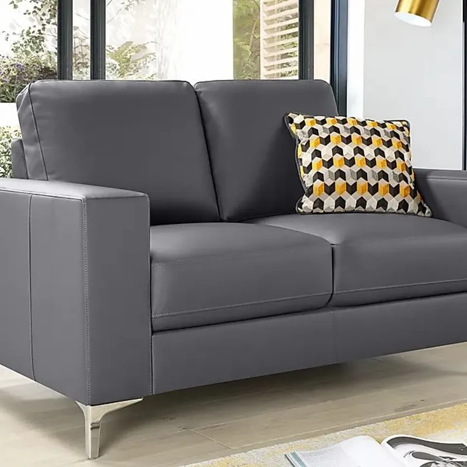 BOXED DESIGNER BALTIMORE GREY LEATHER 2 SEATER SOFA