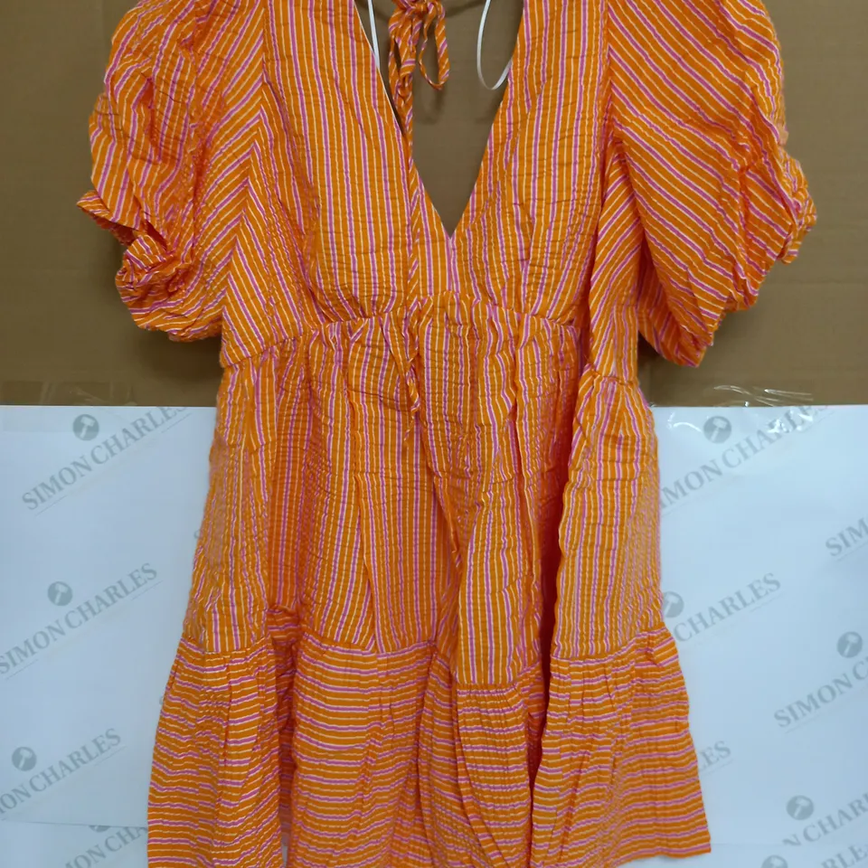 NOBODYS CHILD VIENNA MINI DRESS IN PINK & ORANGE - UK 12
