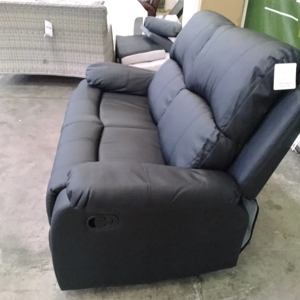 MANUAL RECLINER 2 SEATER SOFA - BLACK LEATHER