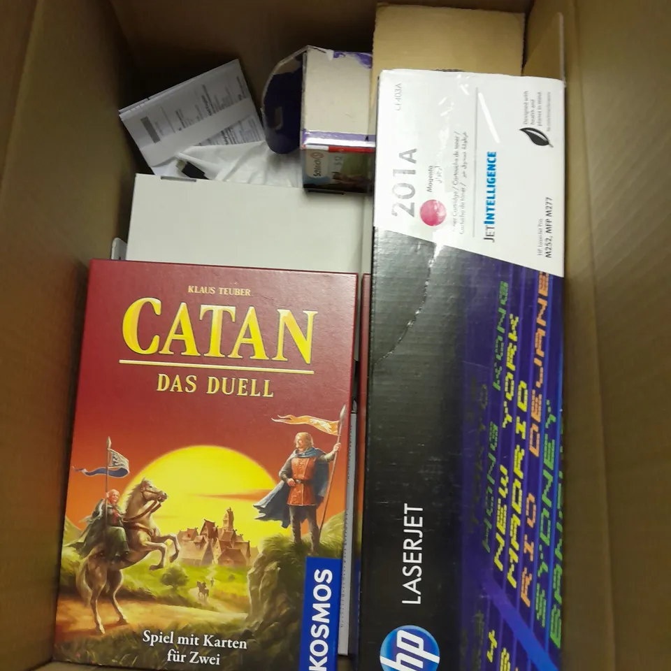 BOX APROX 10 ELECTRICAL ITEMS TO INCLUDE HP TONNERS - SONY HEADPHONES - JLAB ARBUDS