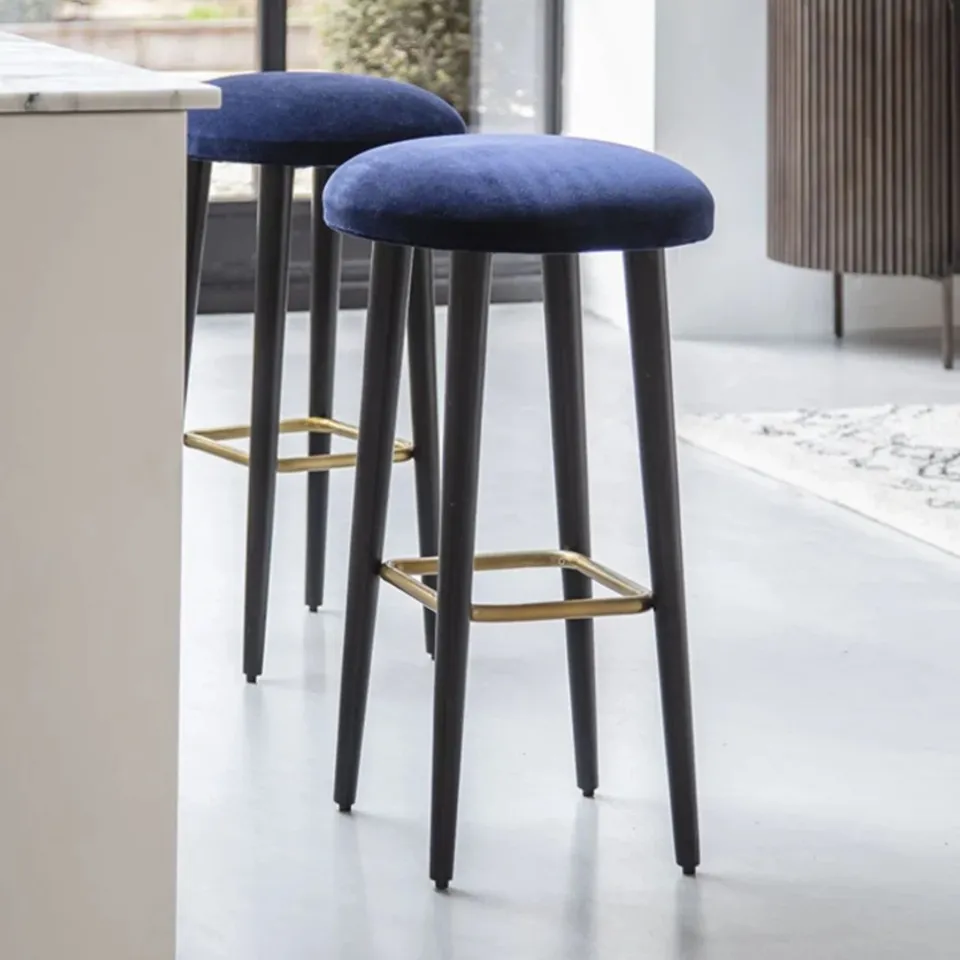 BOXED ATKIN & THYME ROBIN MIDNIGHT VELVET BLUE BARSTOOL