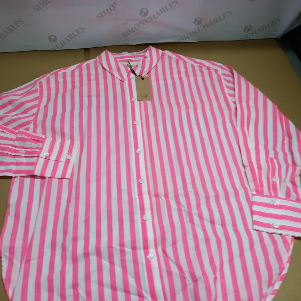 HUSH PERRY STRIPE SHIRT IN NEON PINK - 10