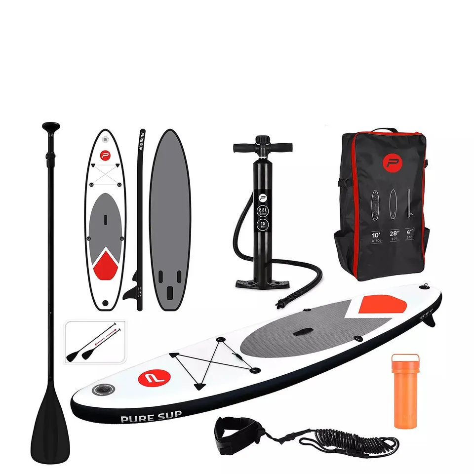 BOXED PURE 4 FUN 305 SUP ALL-ROUND INFLATABLE STAND UP PADDLE BOARD 10 FEET & PUMP, PATCH TOOL, FOOT LEAD, ADJUSTABLE PADDLE AND WATERPROOF 2L BAG - COLLECTION ONLY