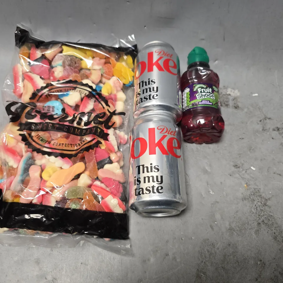 APPROXIMATELY 14 ASSORTED FOOD & DRINK ITEMS TO INCLUDE - DIET COKE , FRUIT SHOOT APPLE & BLACKCURRANT ETC