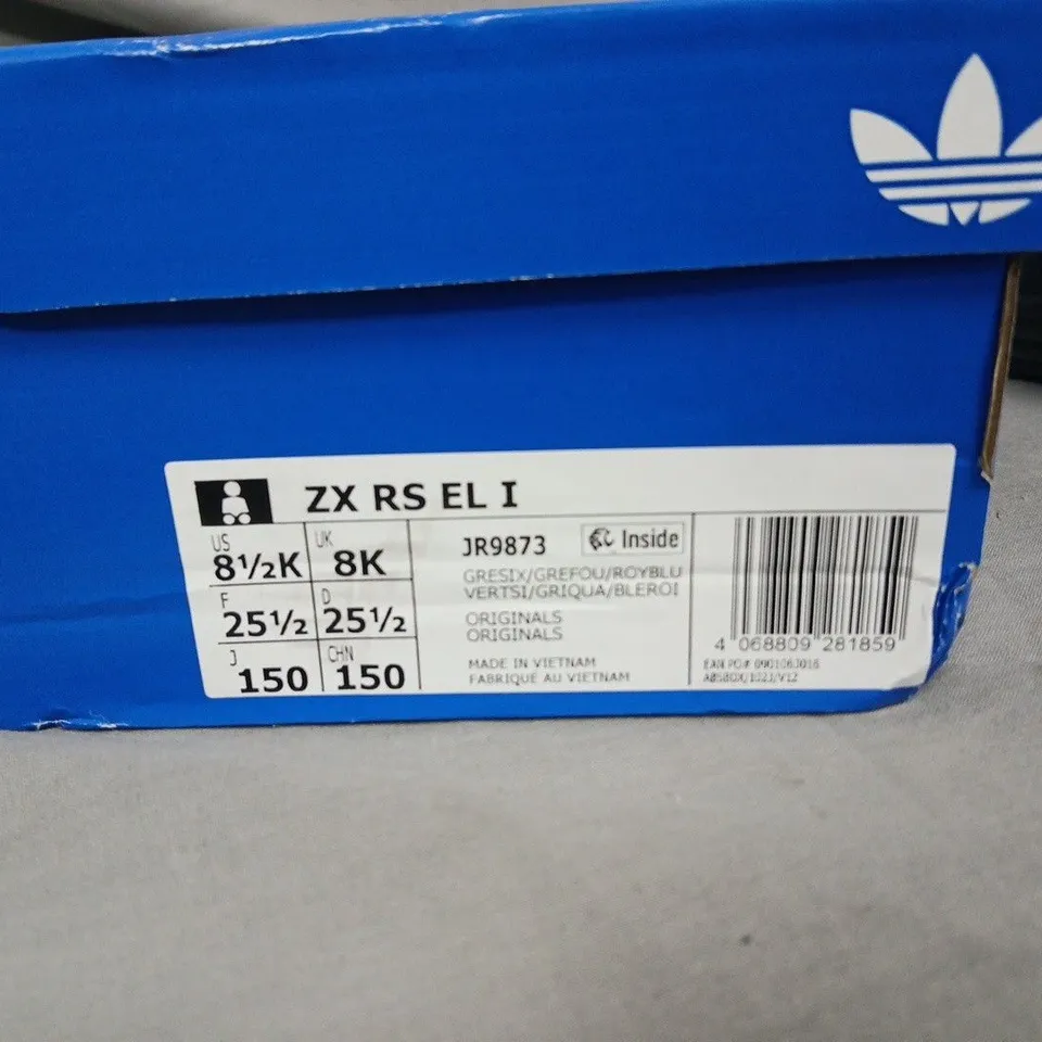 BOXED KIDS ADIDAS ZX RS EL I TRAINERS IN BLACK/GREY, UK 8K