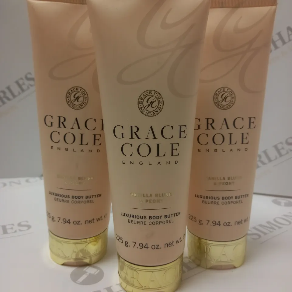 BOX OF APPROX 10 X 226G GRACE COLE LUXURIOUS BODY BUTTER - VANILLA BLUSH & PEONY