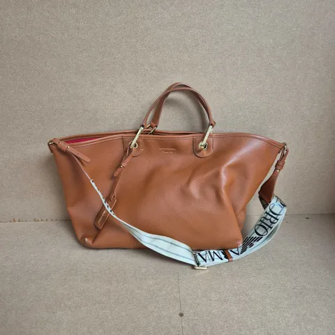EMPORIO ARMANI BROWN PEBBLED LEATHER HANDBAG WITH DETACHABLE BRANDED STRAP