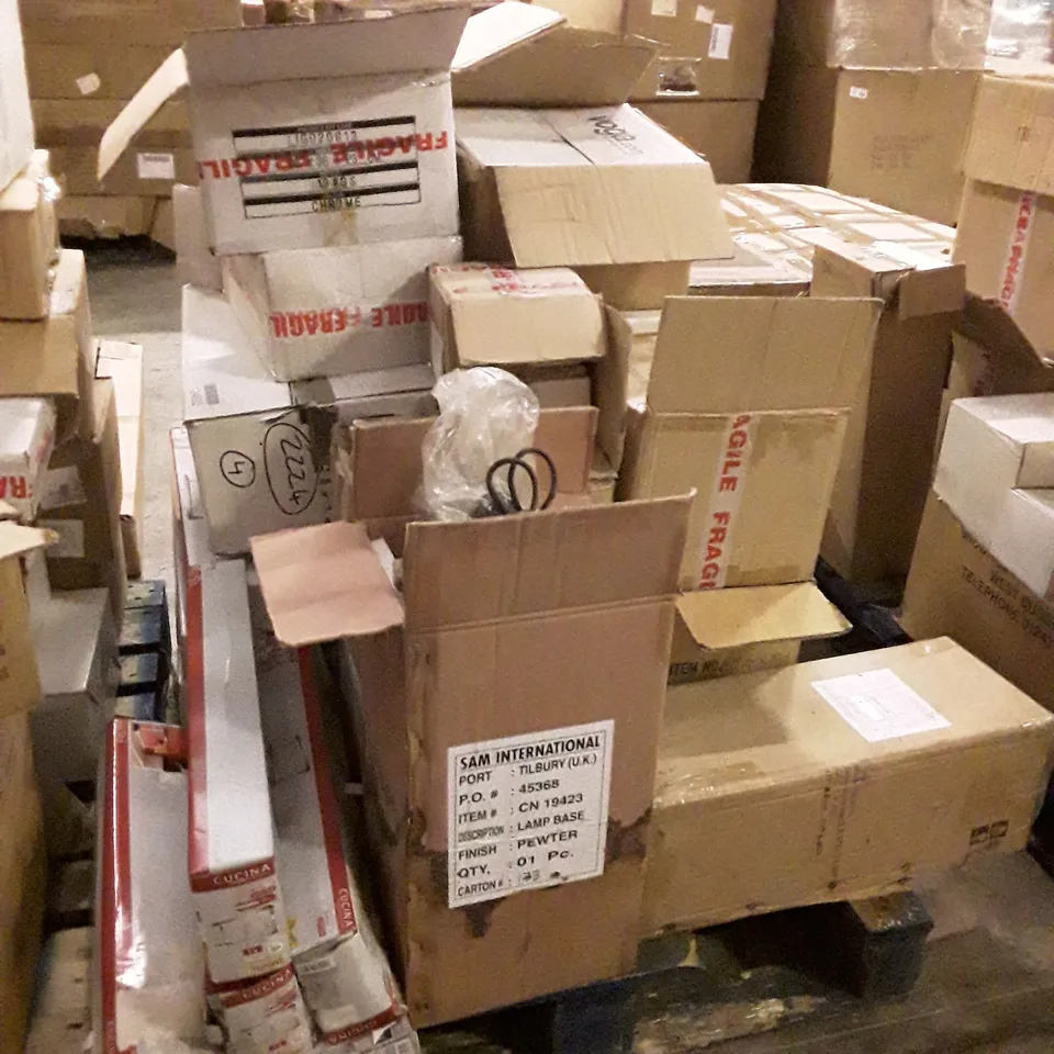 PALLET OF BRAND NEW HOMEWARE STOCK INCLUDING FLOOR LIGHT, BRASS DOOR KNOCKER & KITCHEN LIGHTING 