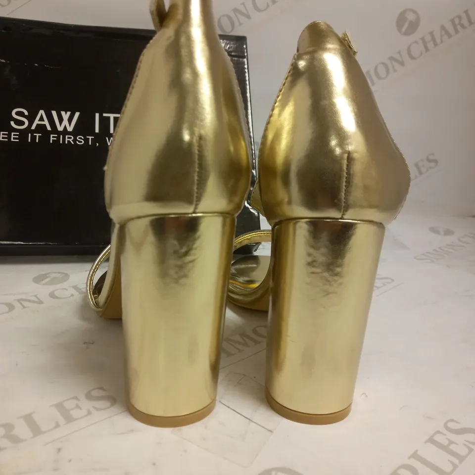 I SAW IT FIRST BLOCK HEEL ANKLE STRAP SANDAL IN GOLD UK 3 
