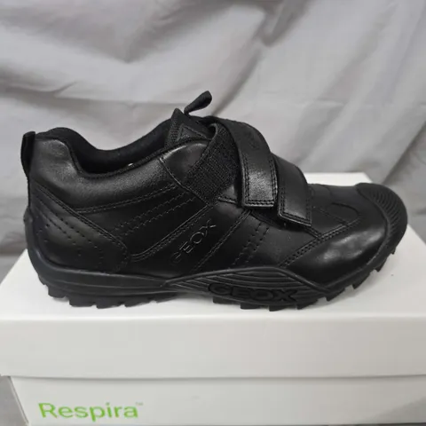 BOXED PAIR OF GEOX J SAVAGE SHOES IN BLACK - UK 4