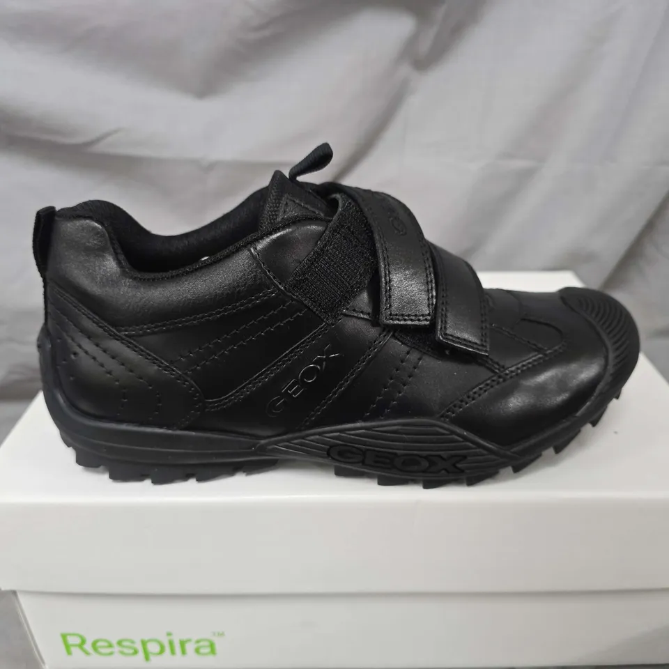 BOXED PAIR OF GEOX J SAVAGE SHOES IN BLACK - UK 4
