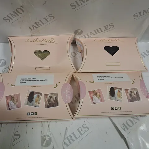 BOX OF LULLA BELLZ MESSY BUN SCRUNCHIE TO INCLUDE CHESTNUT,BLONDE, SILVER ETC