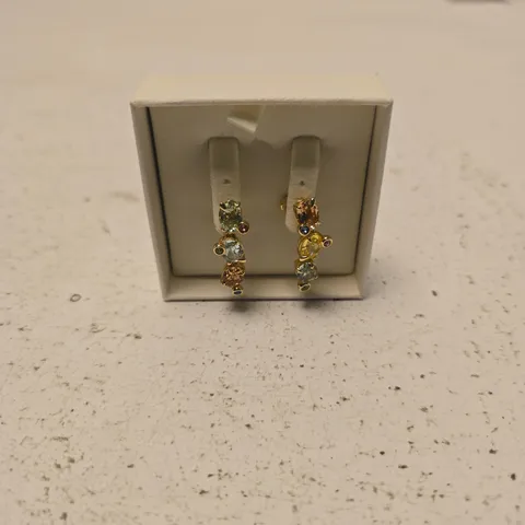 SWAVORSKI GOLD-TONE DROP EARRINGS WITH MULTICOLOUR GEMSTONES