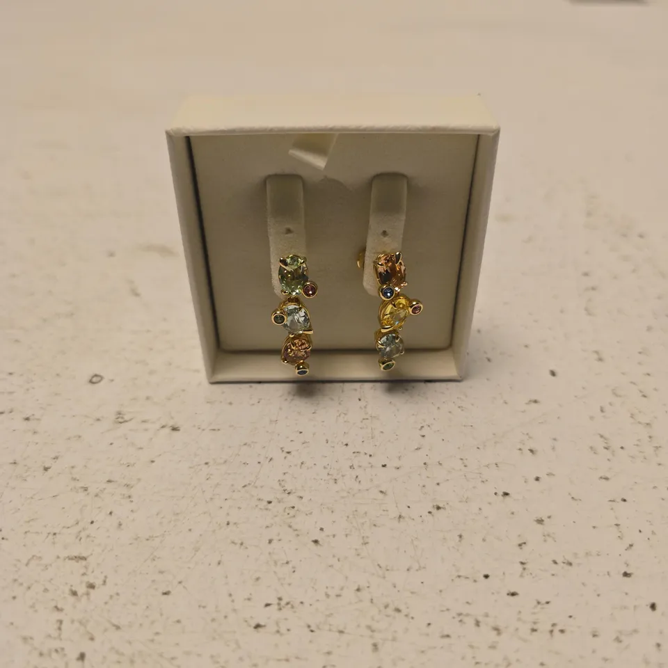 SWAVORSKI GOLD-TONE DROP EARRINGS WITH MULTICOLOUR GEMSTONES