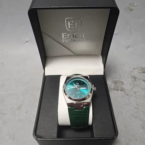 MENS ERNEST FERDINAND WATCH – DAY DATE CALENDAR DIAL – LEATHER STRAP