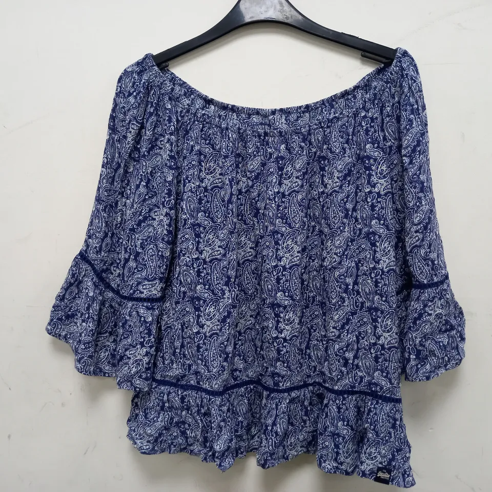 SUPERDRY PRAIRIE GIRL FLORAL DESIGN TOP IN BLUE/WHITE - SMALL