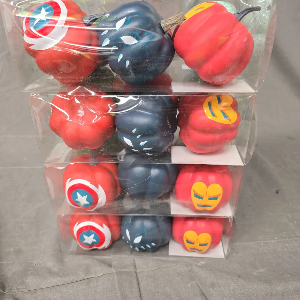 4 X BOXED MARVEL THEMED PUMPKIN DECORATIONS - 6 PUMPKINS PER PACK 