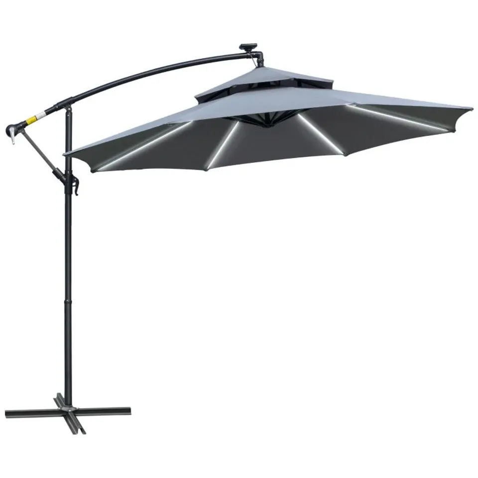 BOXED OUTSUNNY 3M LED LIGHT OVERHANGING PARASOL - GREY (1 BOX)