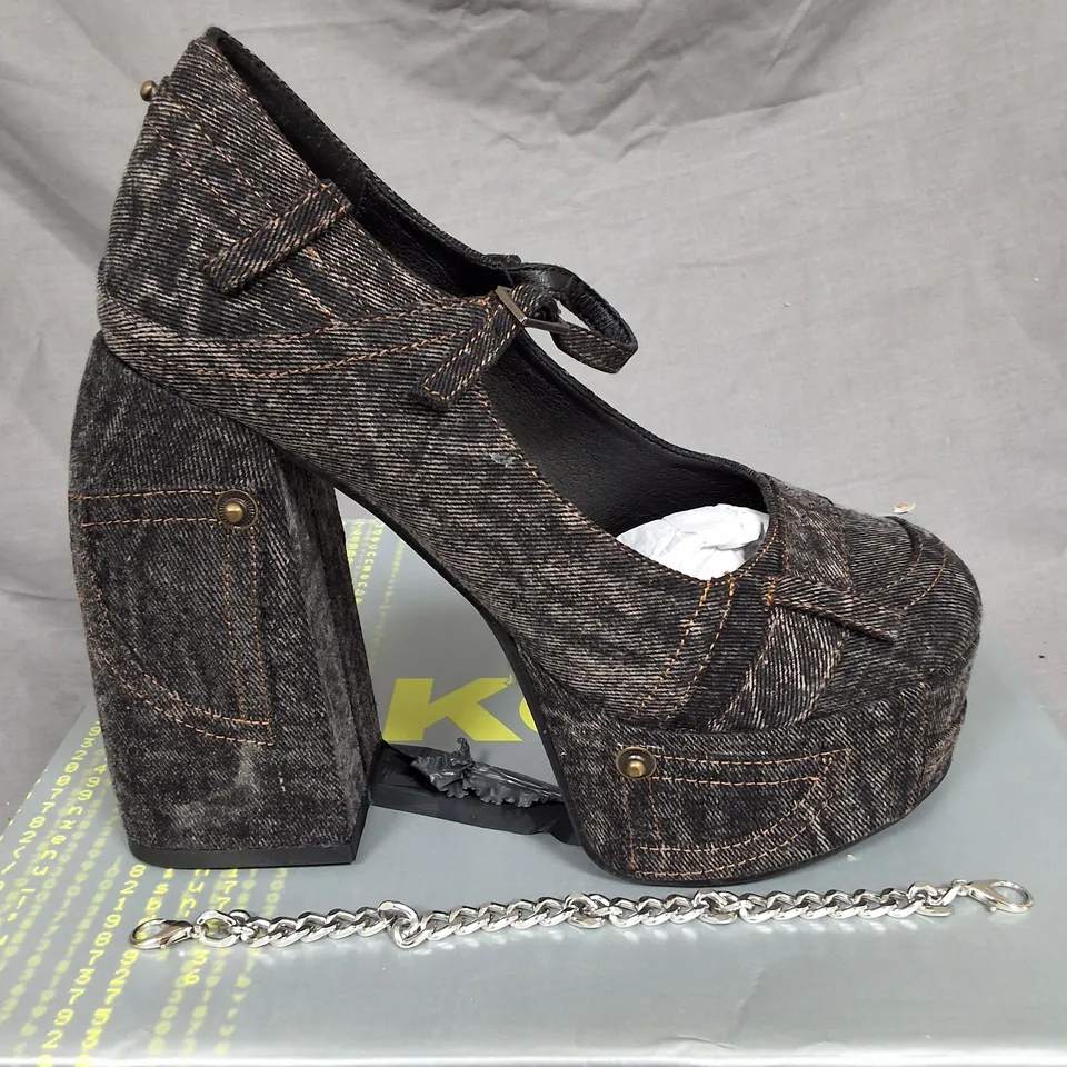 BOXED KOI FADED DENIM PLATFORM JEELS IN BLACK - UK6