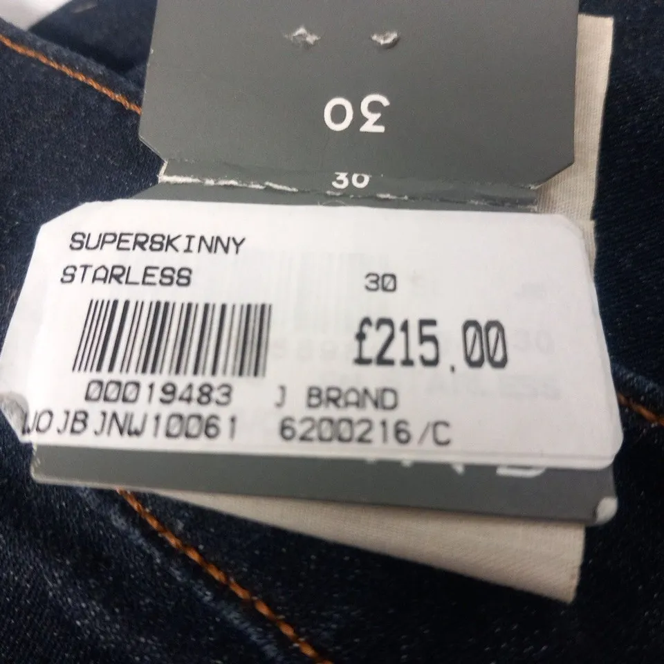 J BRAND SUPER SKINNY IDIGO WILL BLEED STARLESS JEANS SIZE 30