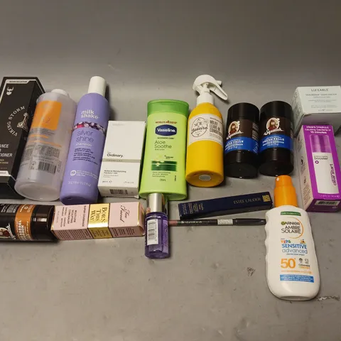 BOX OF APPROXIMATELY 20 COSMETIC ITEMS TO INCLUDE - DR SQUATCH DEODRANT, LEAVE-IN CONDITIONER, AND BEARD CONDITIONER ETC.