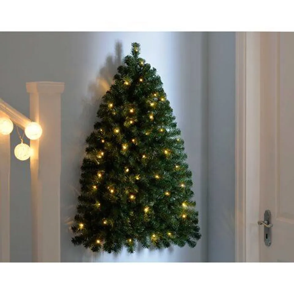 BOXED PRE-LIT WALL MOUNTED 3FT GREEN PINE ARTIFICIAL CHRISTMAS TREE