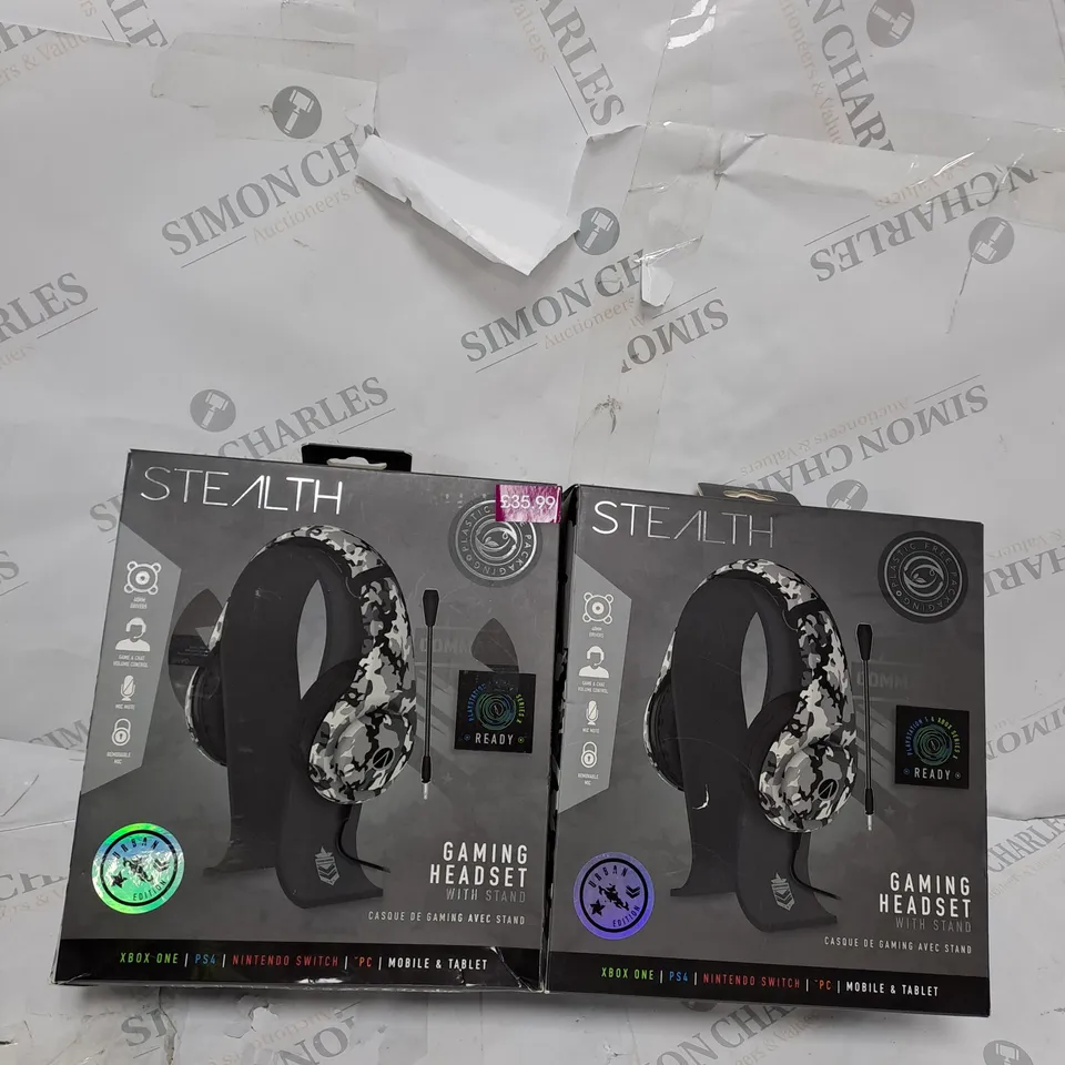 LARGE BOX OF ASSORTED STEALTH COMMANDER GAMING HEADSETS WITH STAND FOR XBOX, PS4/PS5, SWITCH, PC