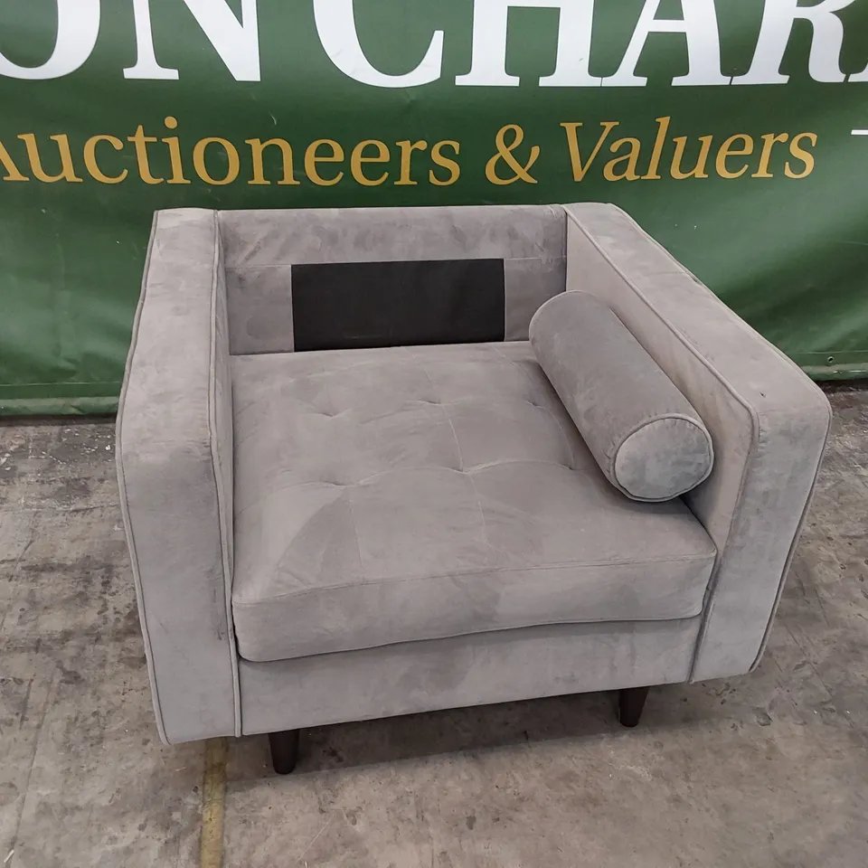 DESIGNER EASY CHAIR GREY PLUSH FABRIC 