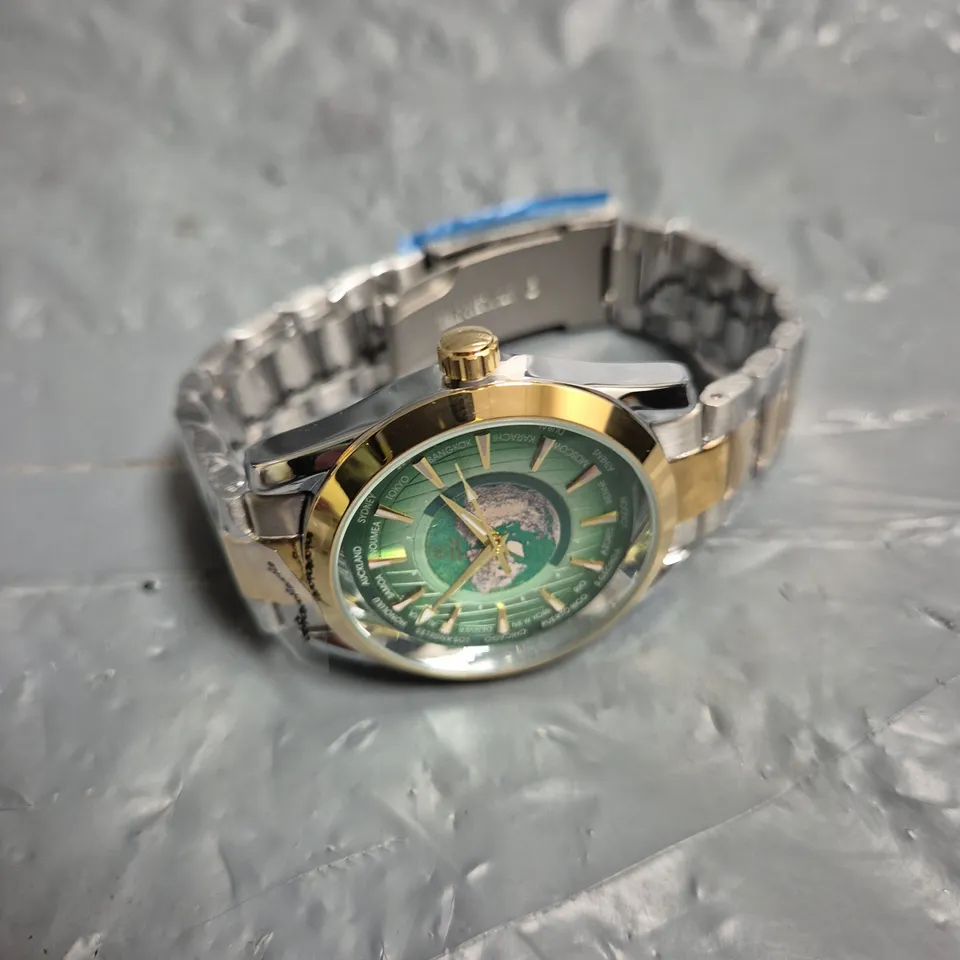 MENS ERNEST FERDINAND WATCH – GLOBAL DIAL – STAINLESS STEEL STRAP