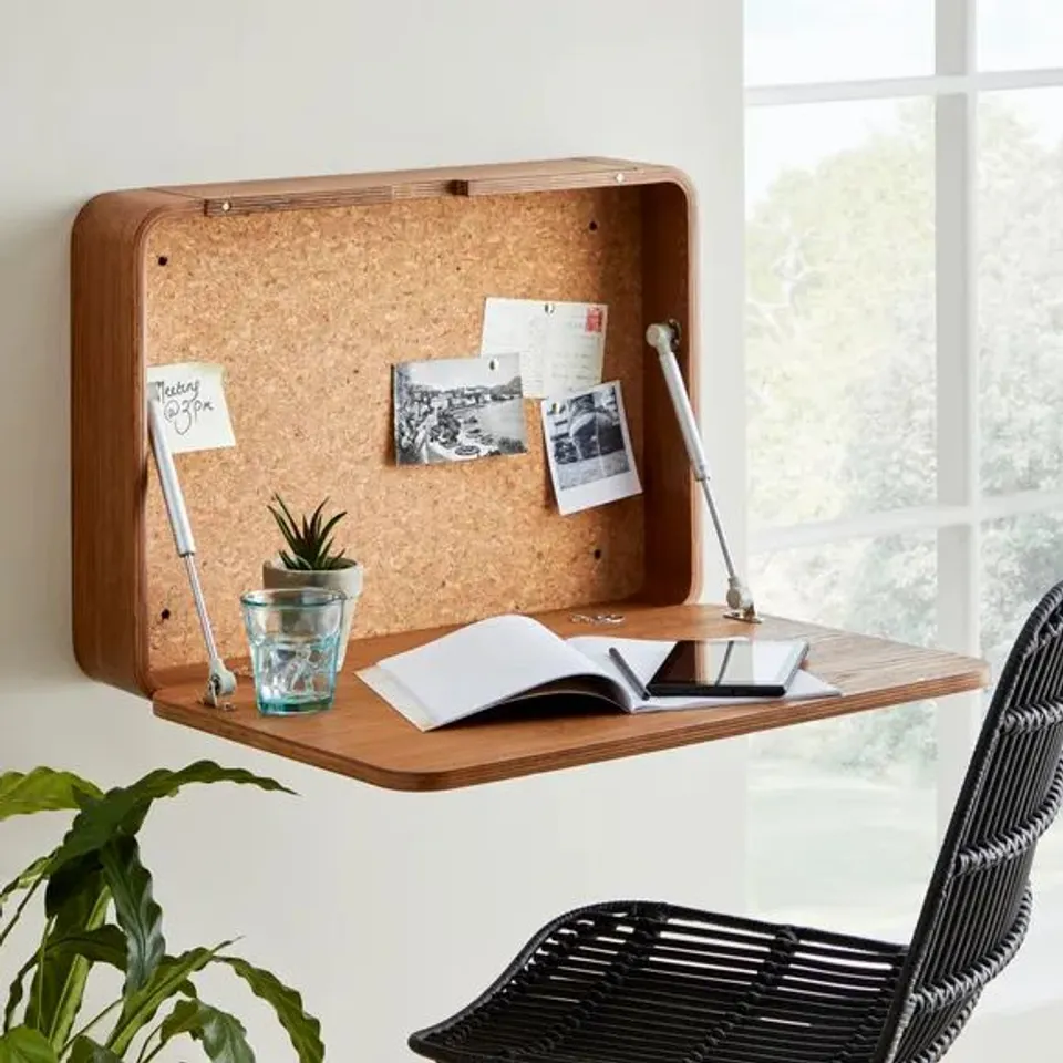 BOXED BENT PLY WALNUT WALL MOUNTED DESK