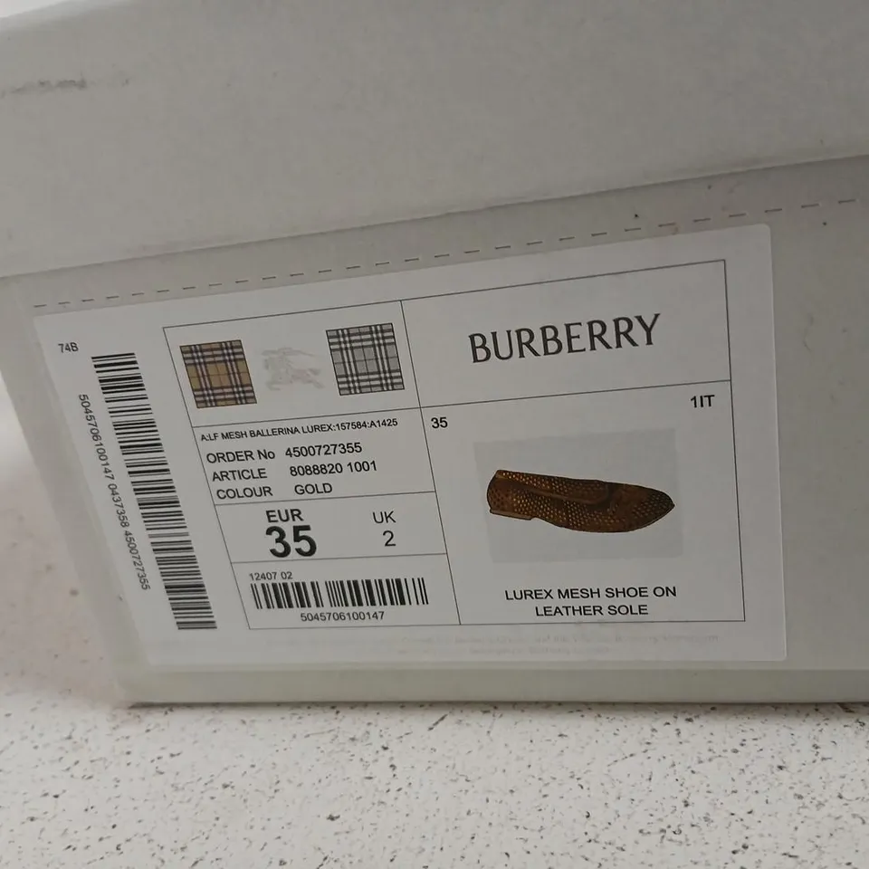 BURBERRY GOLD MESH BALLET FLATS (LUREX) – UK 2 (EU 35), LEATHER SOLE