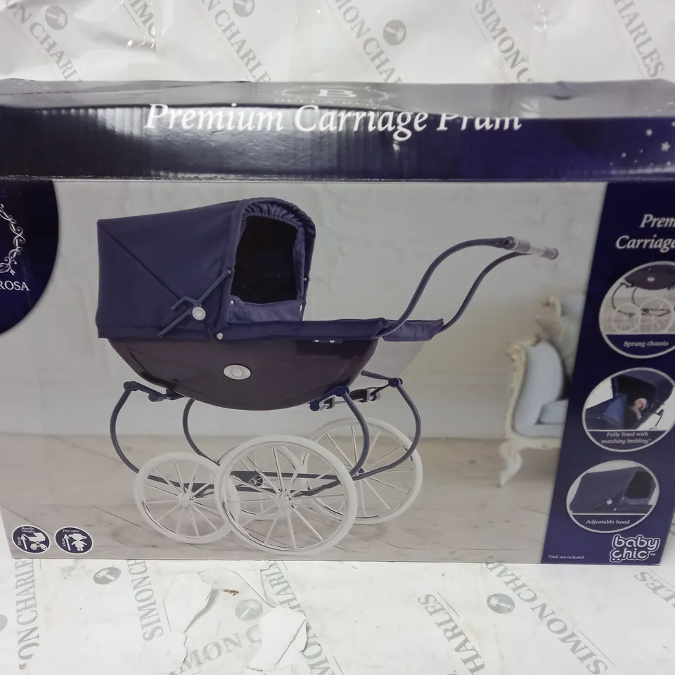 BELLA ROSA PREMIUM NAVY CARRIAGE DOLL PRAM  RRP £129.99