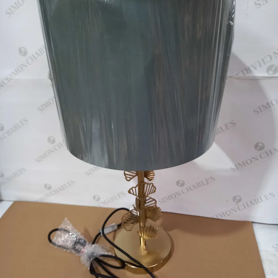 ALISON CORK GINKGO LEAF TABLE LAMP - GOLD AND DUCK EGG
