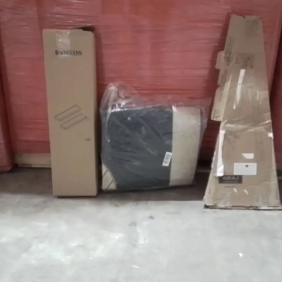 PALLET OF ASSORTED HOUSEHOLD GOODS AND PRODUCTS TO INCLUDE;FLOATING SHELF,GARDEN SHEARS,LARGE AREA RUG