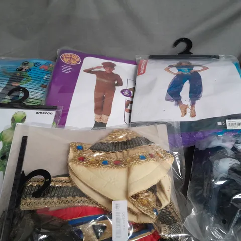 APPROXIMATELY 15 ASSORTED FANCY DRESS COSTUMES FOR CHILDREN AND ADULTS TO INCLUDE LUIGI, GENIE, EXTRA-TERRESTRIAL, HEADLESS HORSEMAN 