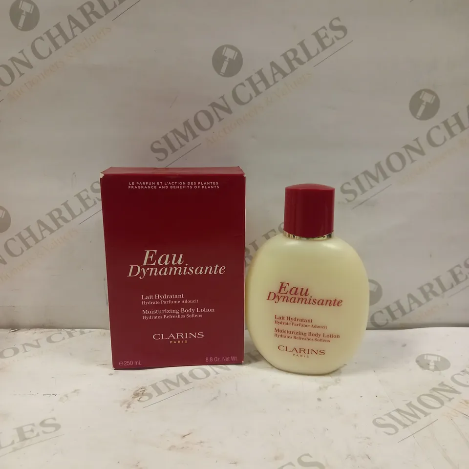 BOTTLE OF CLARINS PARIS EAU DYNAMISANTE MOISTURIZING BODY LOTION, 250ML