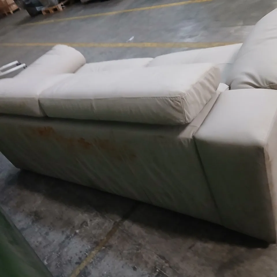 CREAM LEATHER-LOOK 3-SEATER SOFA WITH CUSHIONS