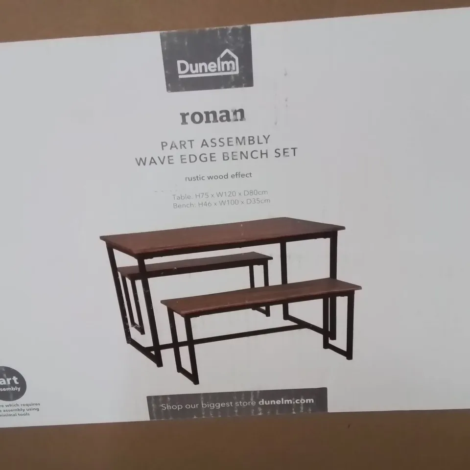 BOXED DUNELM RONAN PART ASSEMBLY WAVE EDGE BENCH SET