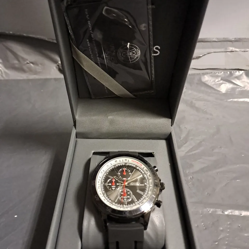 BOXED VICKERS ARMSTRONGS ESCAPADE BLACK DIAL WATCH 