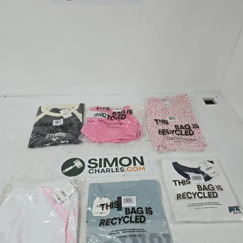 BOX OF APPROXIMATELY 20 PIECES OF ASSORTED COTTON ON CLOTHING ITEMS INCLUDING OFFSIDE WOVEN MICRO SHORT, ACTIVE GRAPHIC TEE AND CROPPED FIT GRAPHIC T-SHIRT