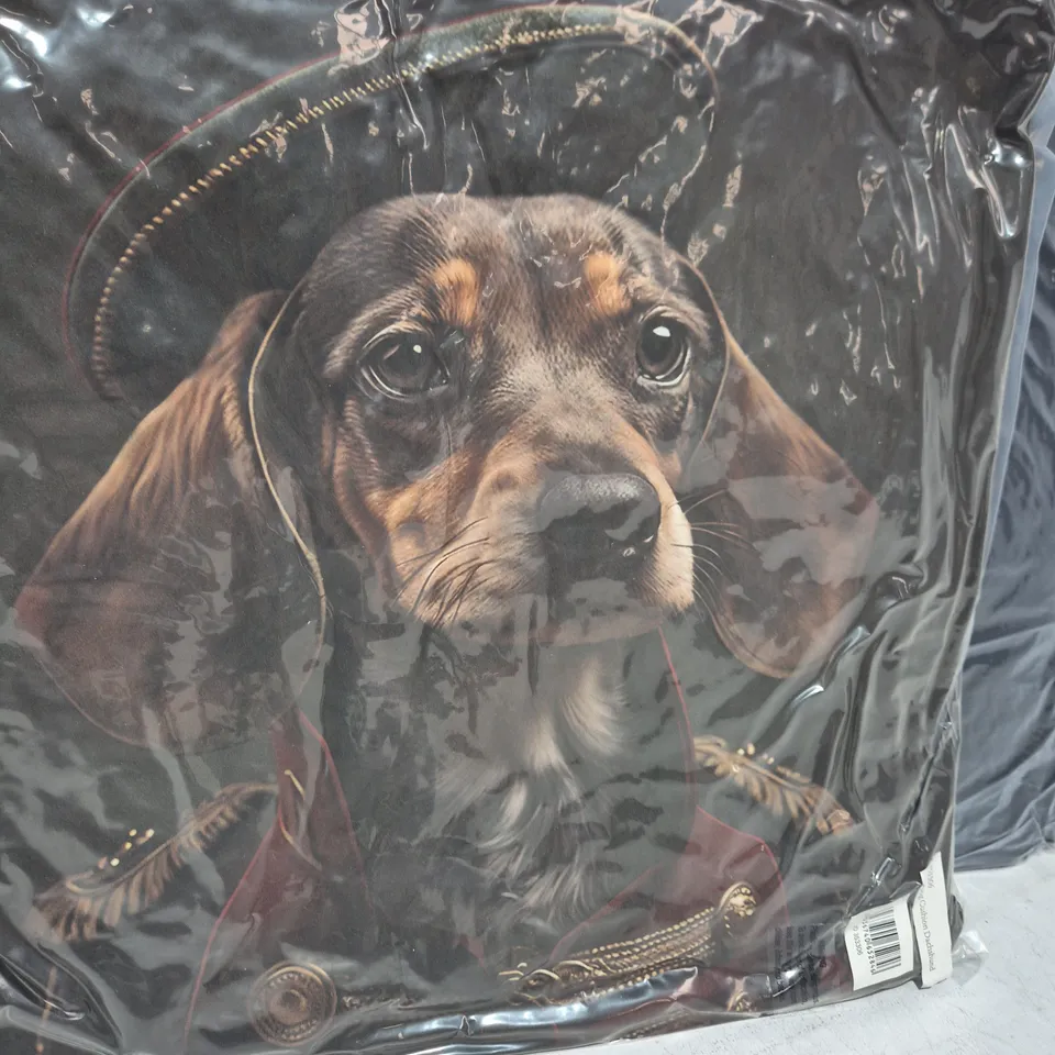 LOT OF 16 AS NEW TOP DOG DASCHHUND THEMED FILLED CUSHIONS - 45X45CM