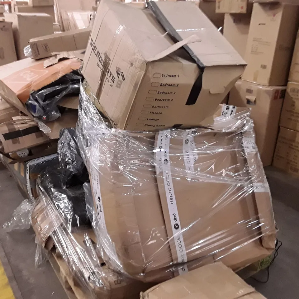 PALLET OF ASSORTED HOUSEHOLD GOODS AND FURNITURE PARTS