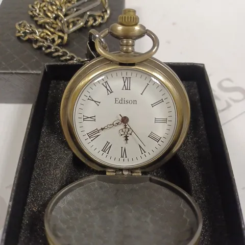 EDISON GOLD COLOUR POCKET WATCH WITH CHAIN