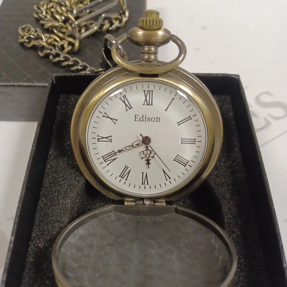 EDISON GOLD COLOUR POCKET WATCH WITH CHAIN 