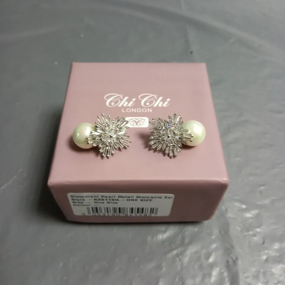 CHI CHI LONDON STATEMENT PEARL DETAIL DIAMANTE EARRINGS
